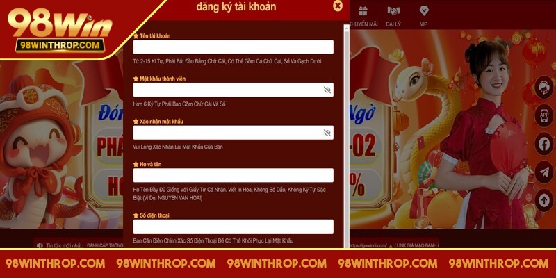 Người chơi phải từ 18 tuổi trở lên để đăng ký 98WIN